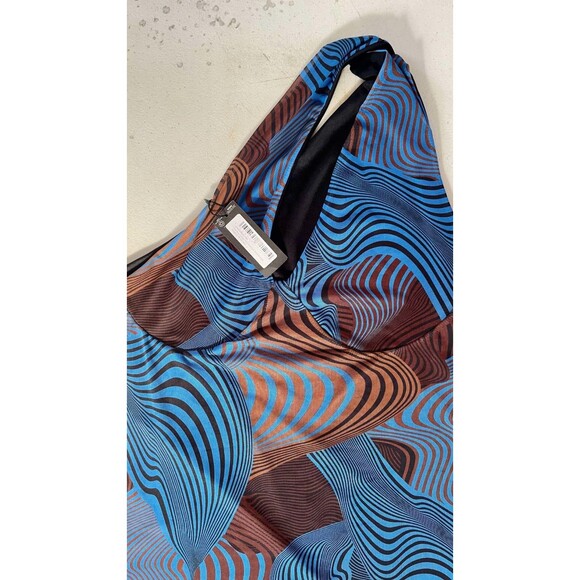 PrettyLittleThing Abstract Swirl Mesh One Shoulder Mini Dress NWT Sz 16 - Picture 9 of 15